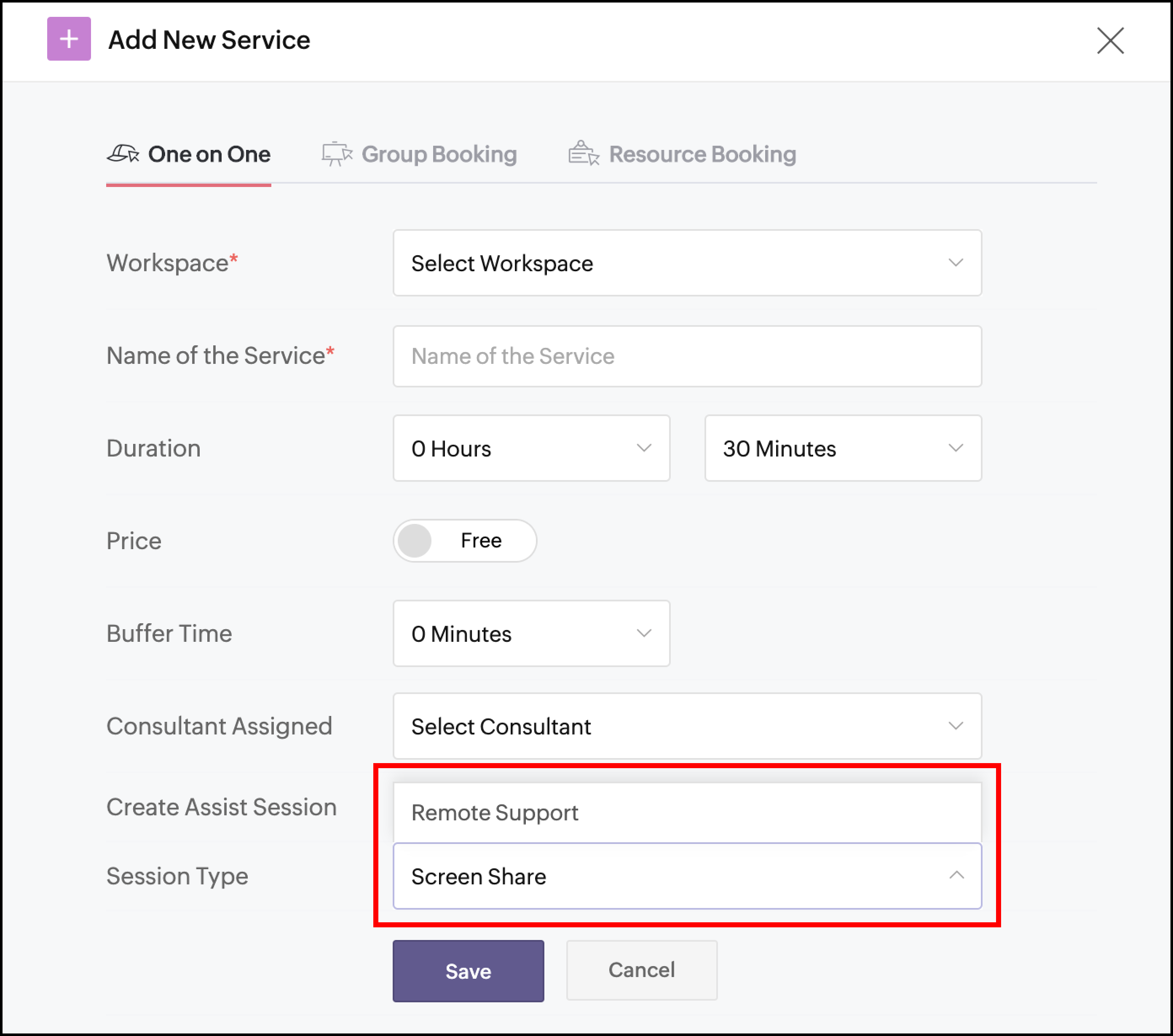 在 Zoho Bookings 中创建 Assist 会话切换按钮
